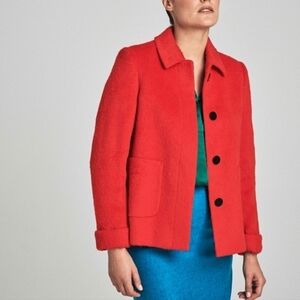 Pure Collection red collared swing coat sz US 6 UK 12 black buttons